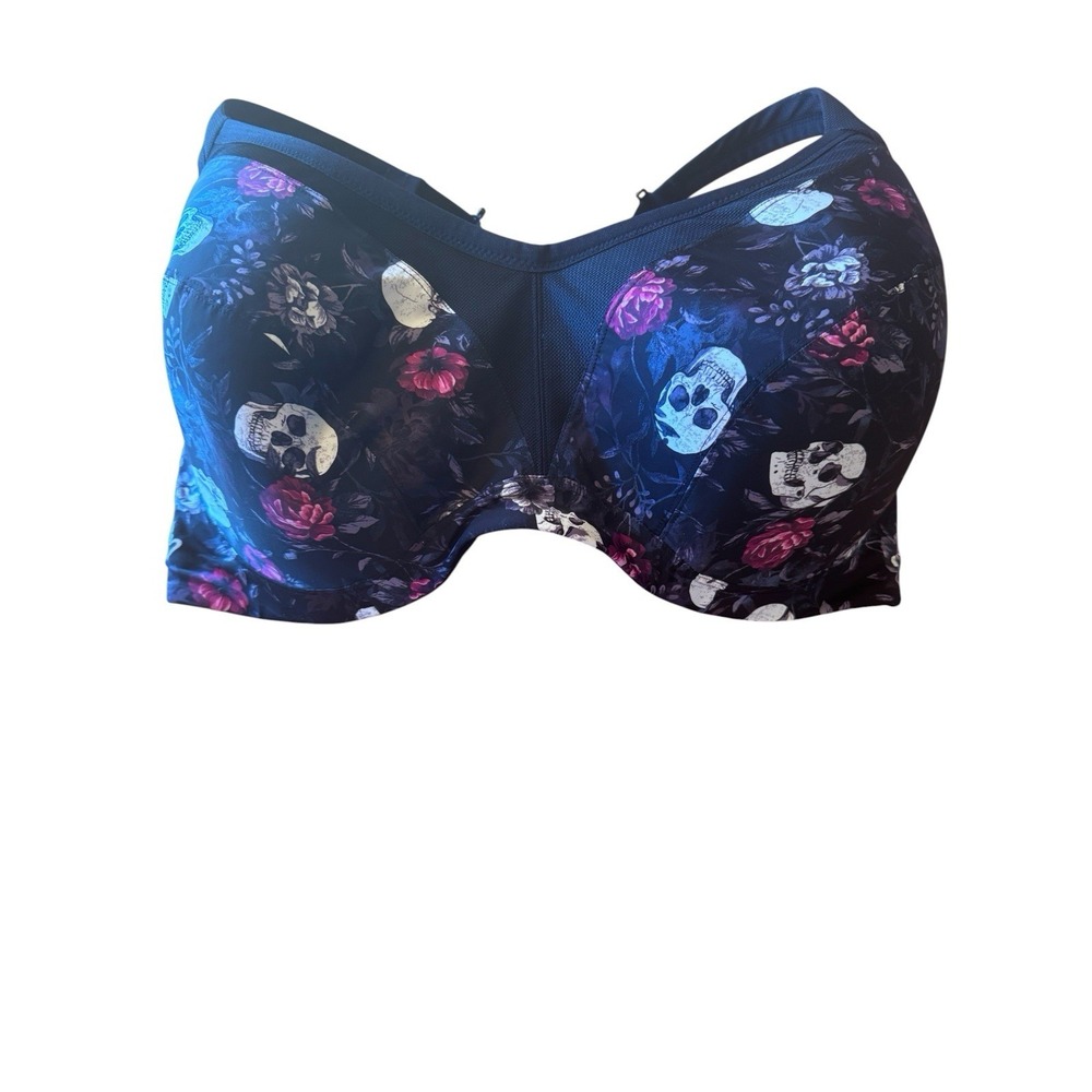 Torrid Goth Black Skull Rose Underwire Full Coverage Bra 44H Adjustable Straps